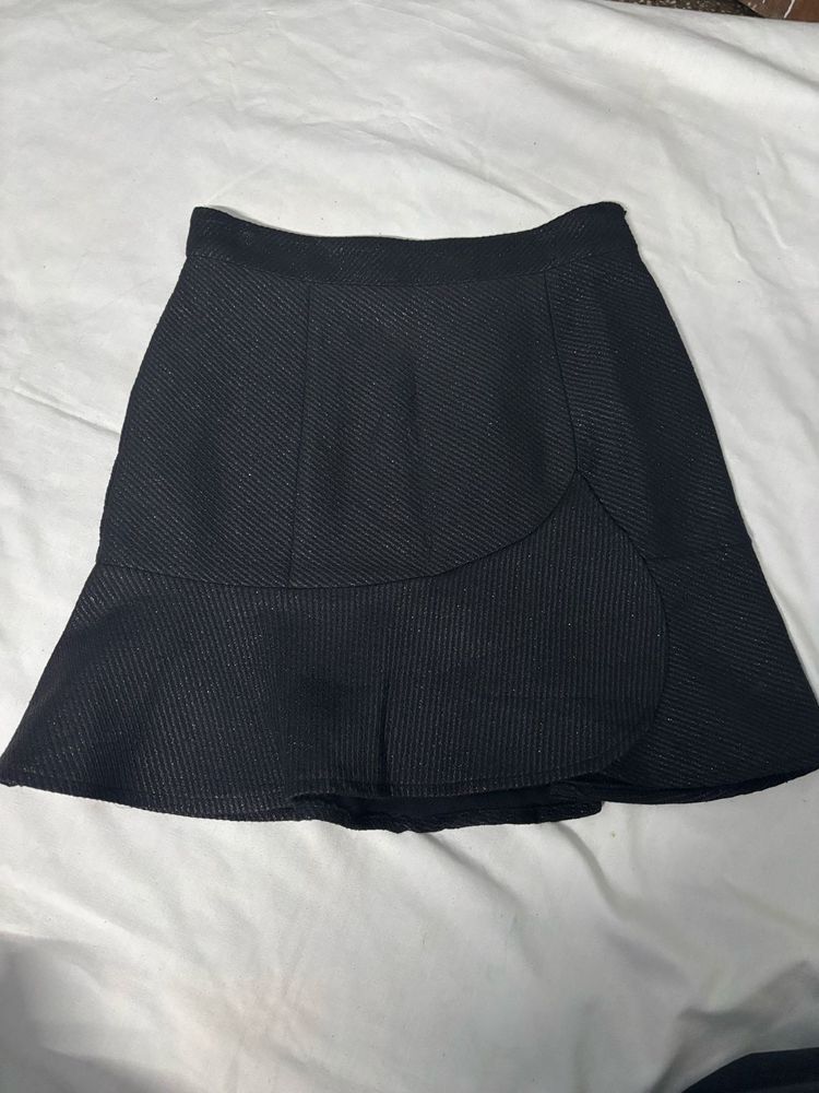 Black Mini Skirt with Ruffle Detail