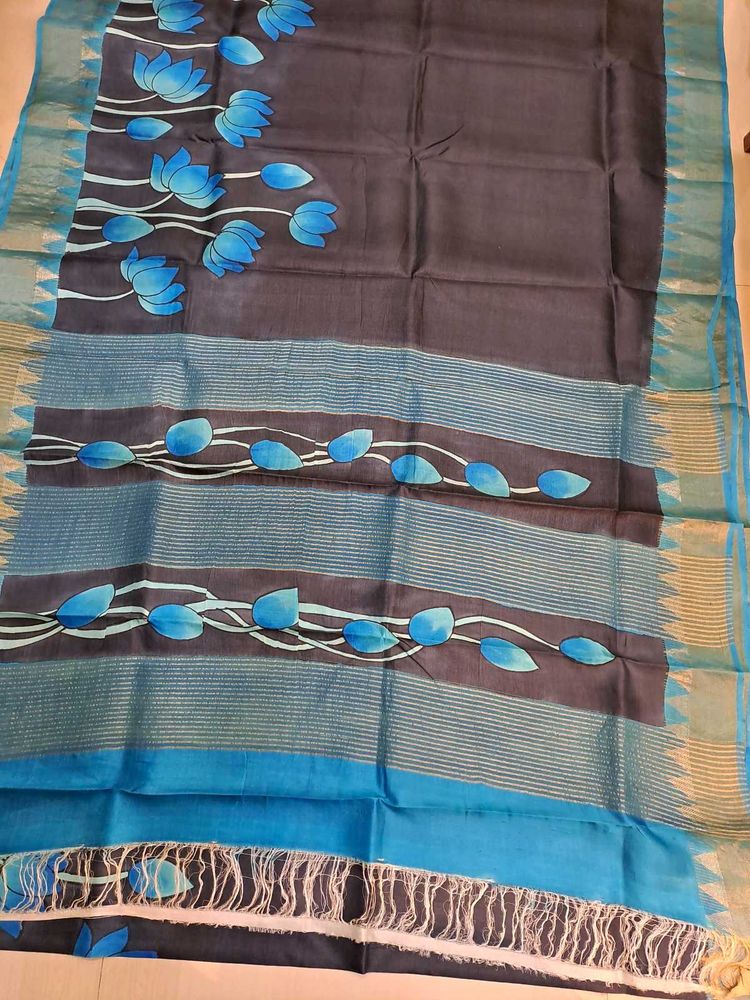 BRAND NEW TASSAR PAINTED SAREE
