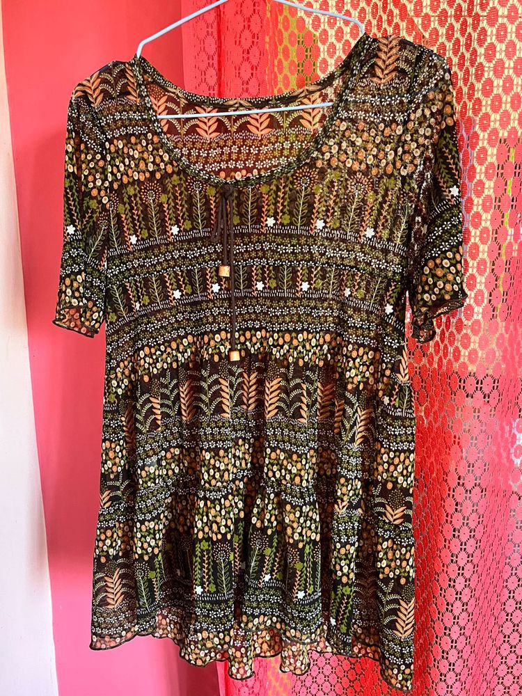 Boho Floral Print Tunic Top