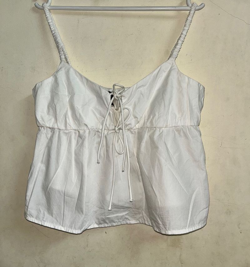 White Lace-Up Camisole Top