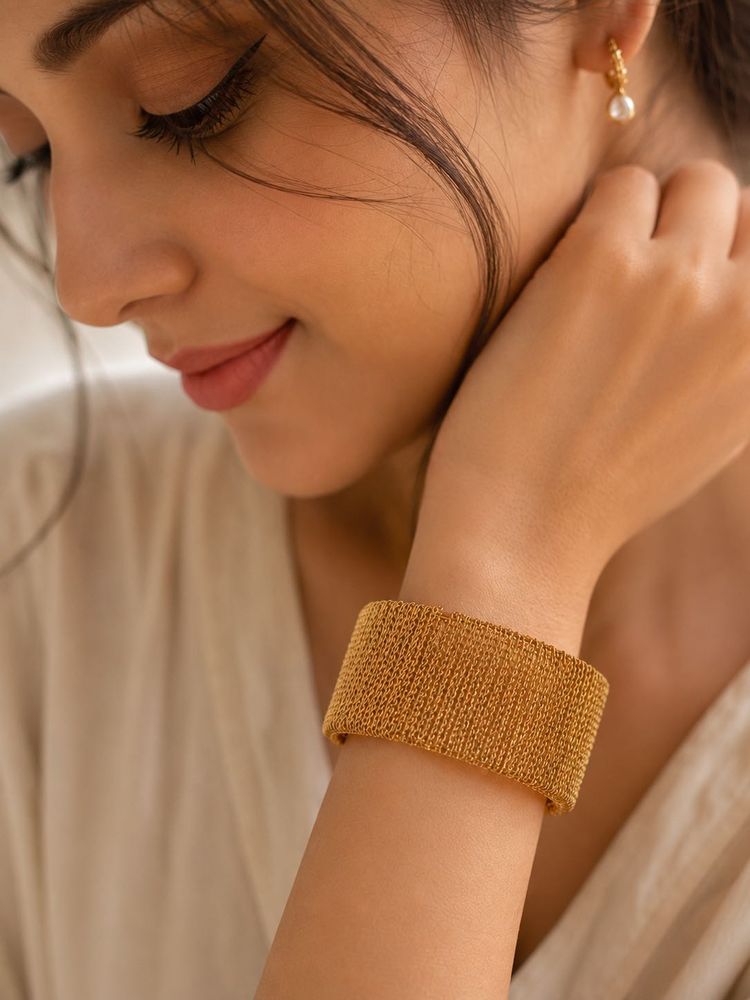 18K Gold Plated Mesh Cuff Bracelet | Anti-Tarnish