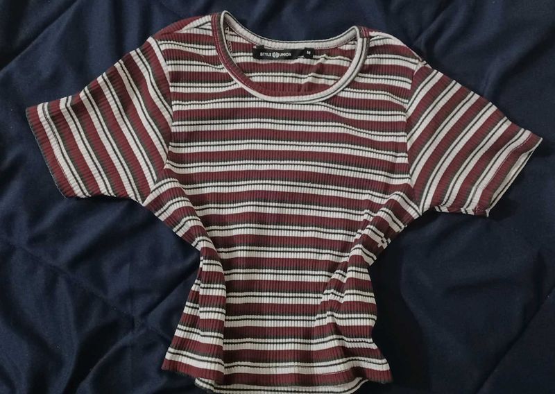 Striped ribbed top | S