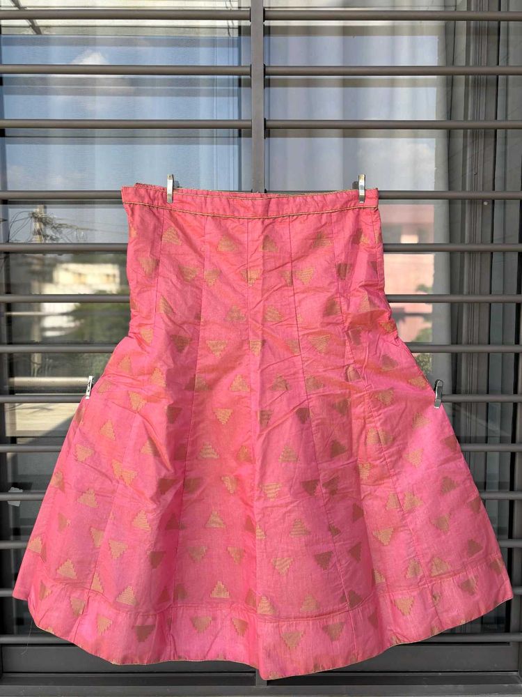 Vibrant Pink Ethnic Skirt with Gold Print