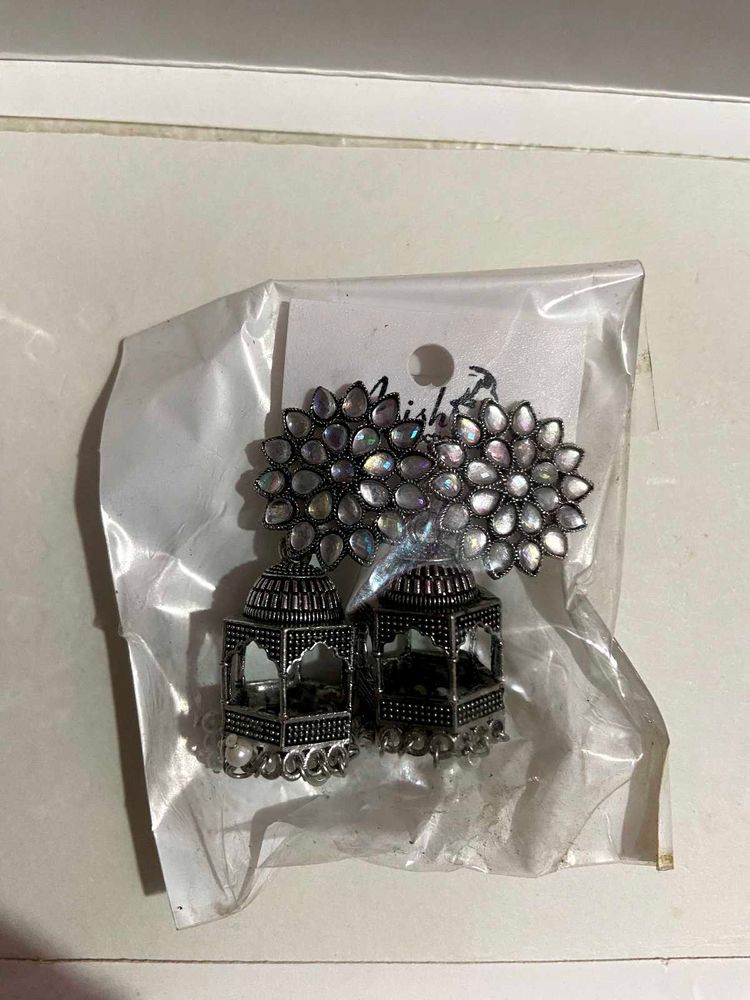 Oxidized Silver Jhumka Earrings