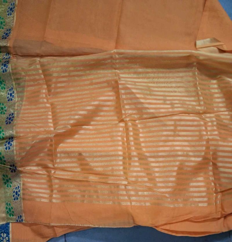 Elegant Peach Striped Saree