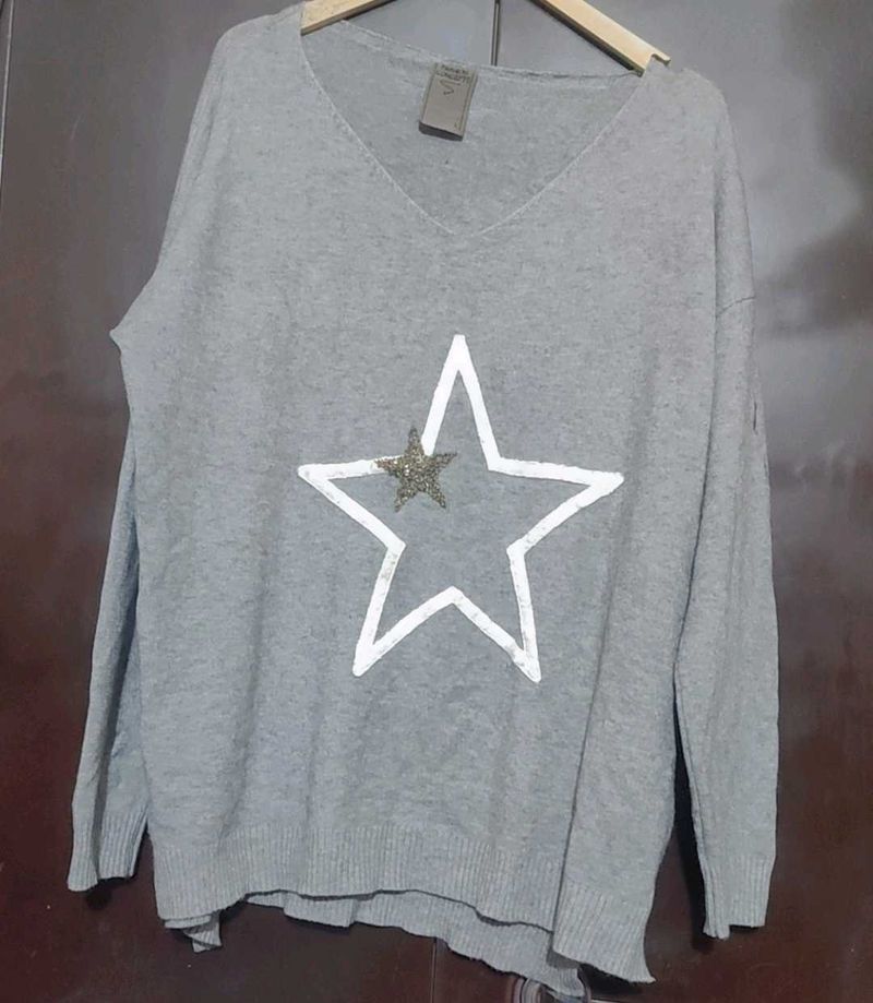 Grey⭐Star Embellished Winter Top For 46 Bust