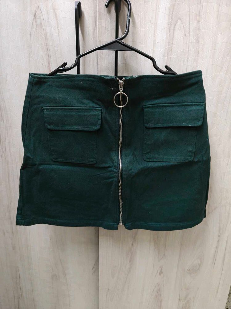 Green Mini Skirt with Zipper