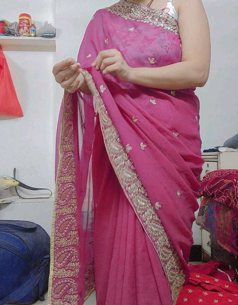 Beautiful Pink Embroidered Saree