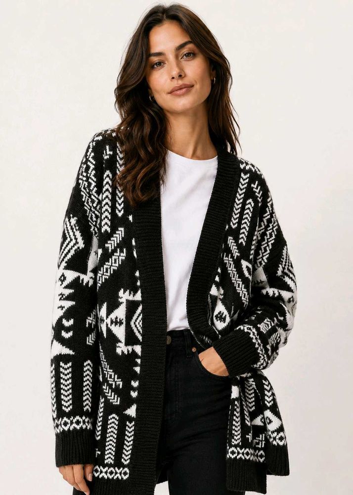 Monochrome Aztec Print Cardigan