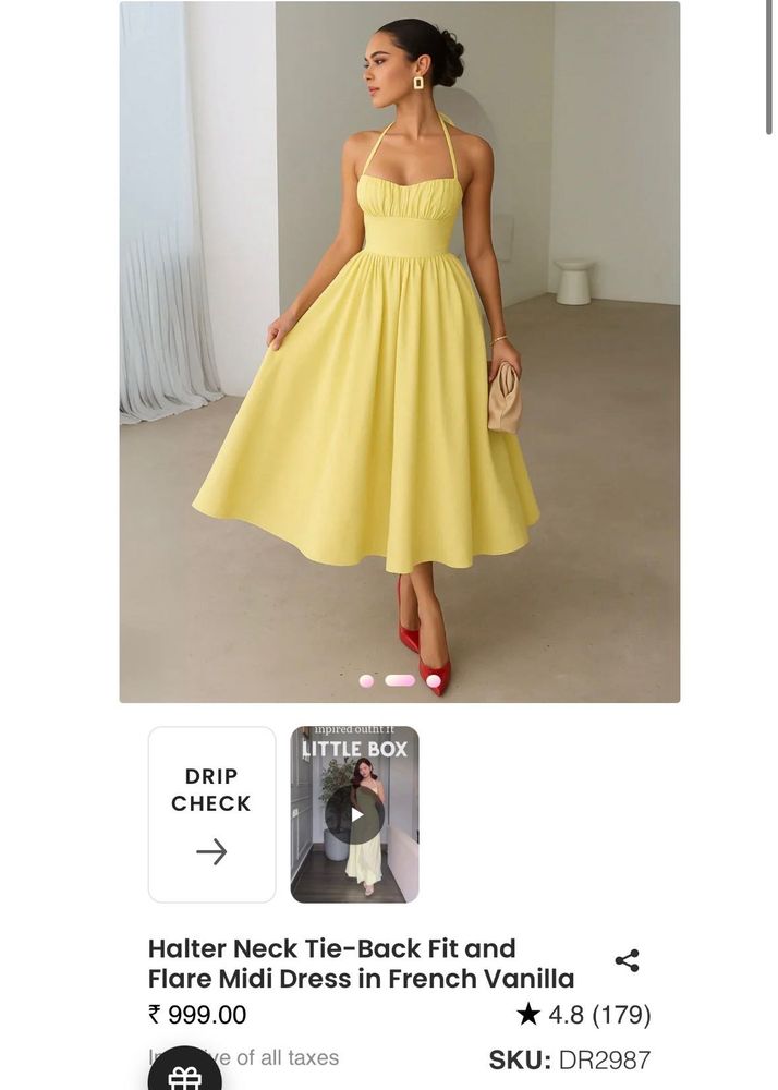 Little box Yellow Halter Neck Midi Dress