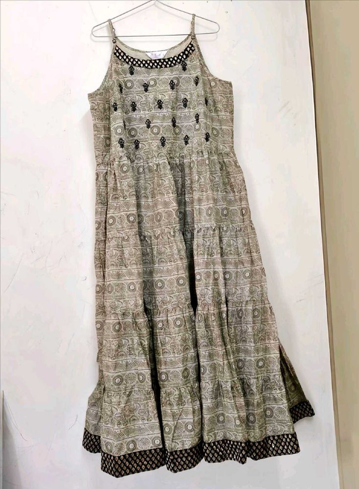 Combo Flared Shrug And  Ethnic Print  Dress