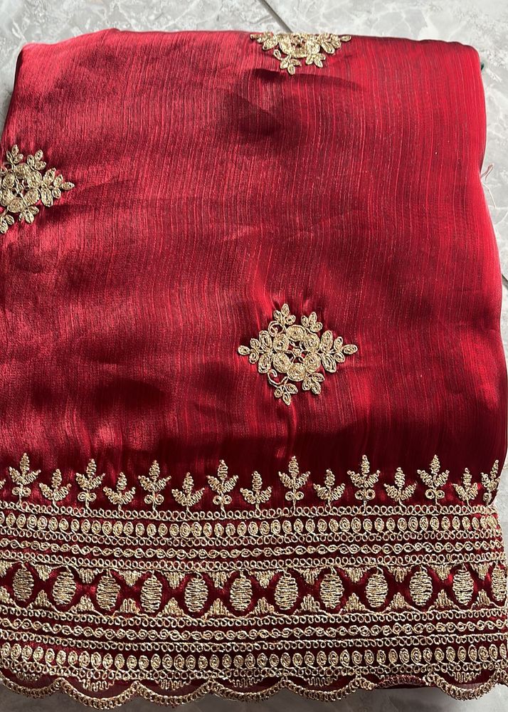Elegant Red Embroidered Saree