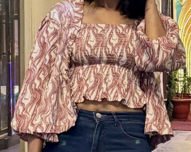 Trendy Smocked Square Neck Top