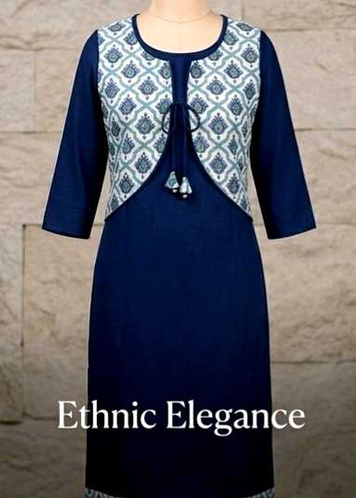 Elegant Blue Kurta with Printed Jacket