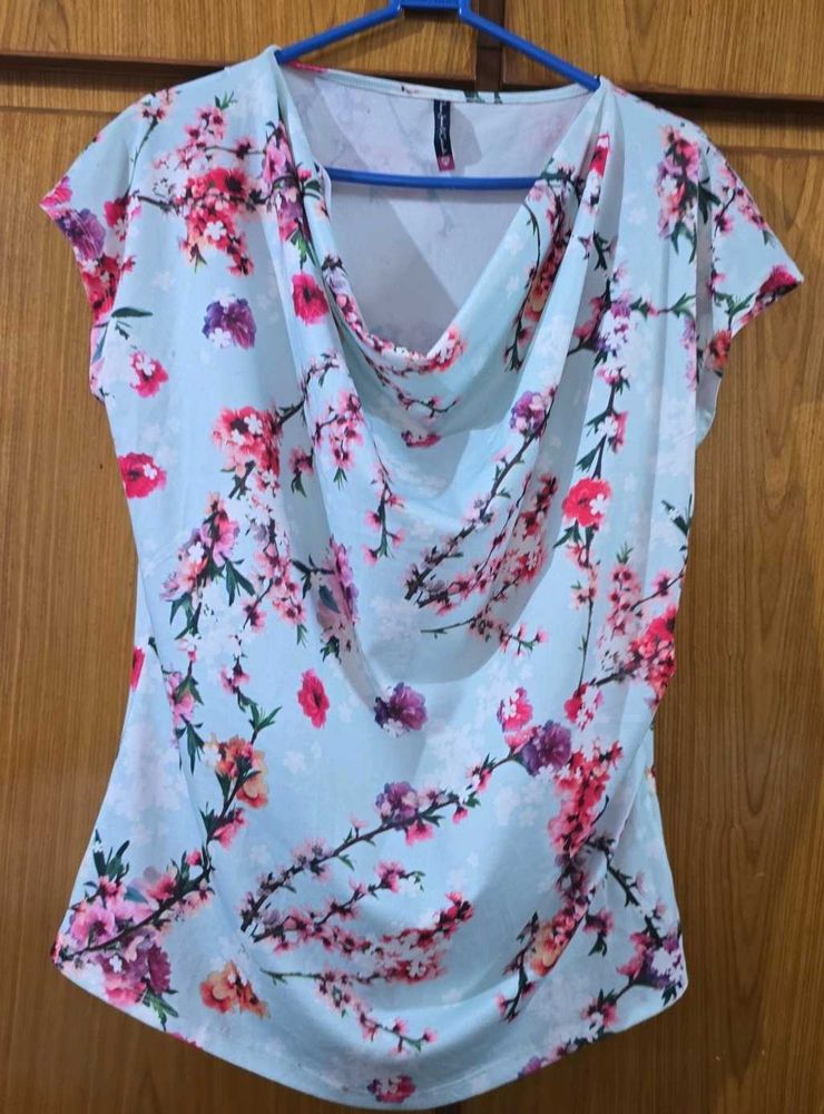 Floral Print Cowl Neck Top