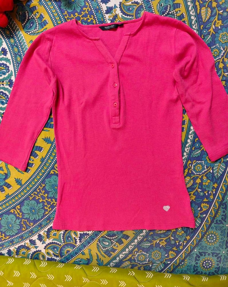 Pink Three Quarter Sleeve Top