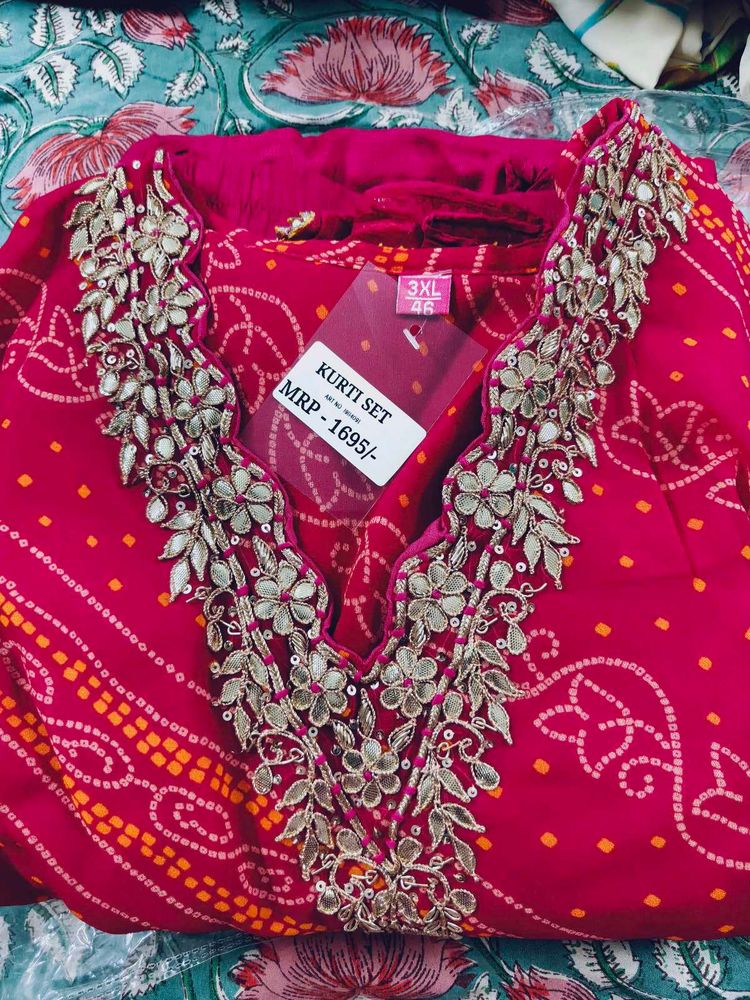 Pink Bandhej 3 pcs Set