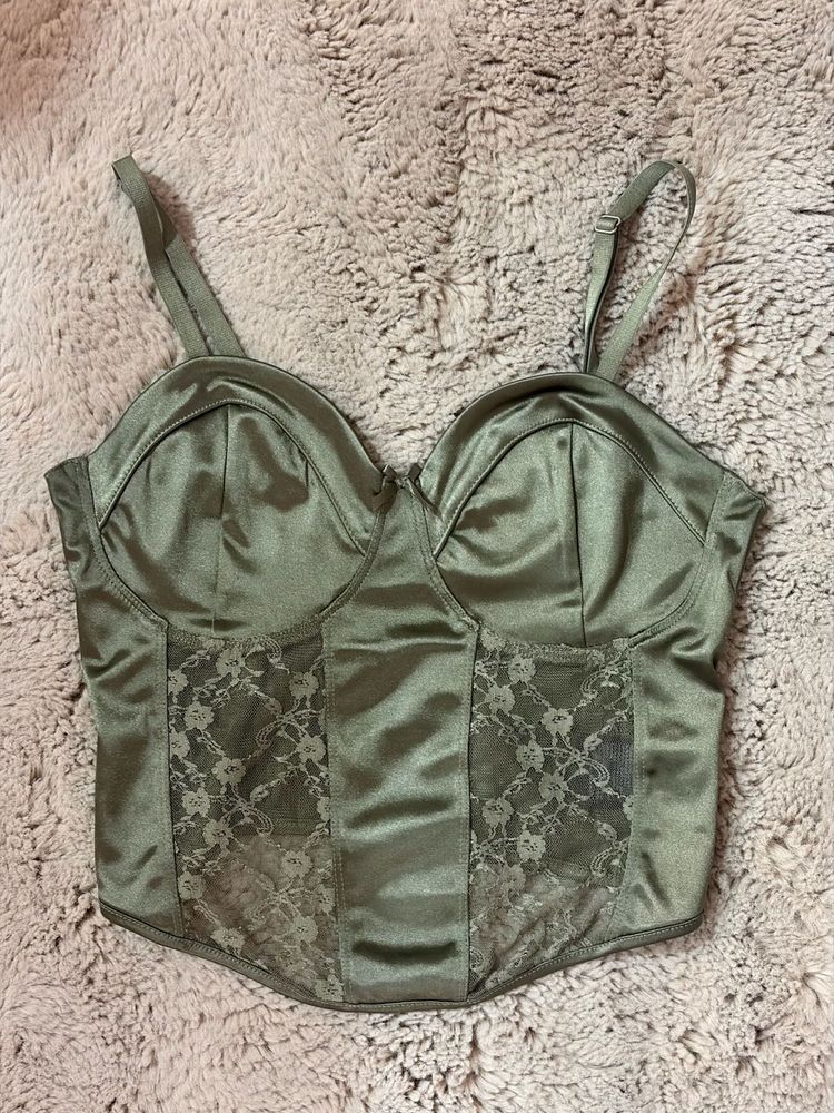 Satin Corset Top with Lace Detail