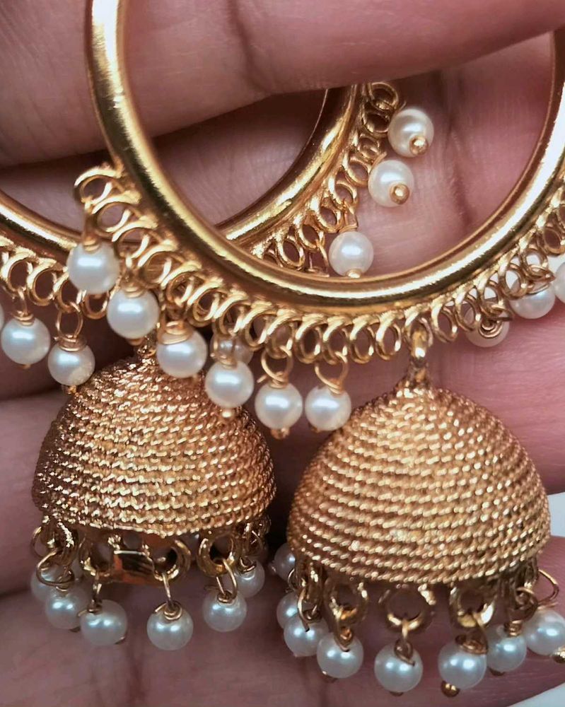 Elegant Gold Jhumka Earrings with Pearls