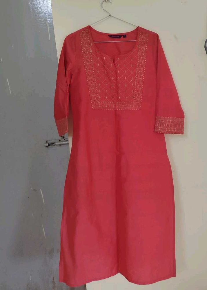 Coral Embroidered Kurta