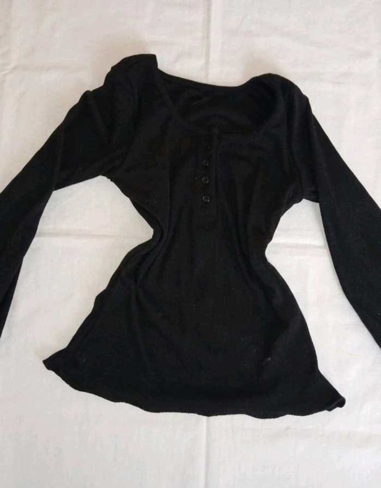 Black Long Sleeve Henley Top