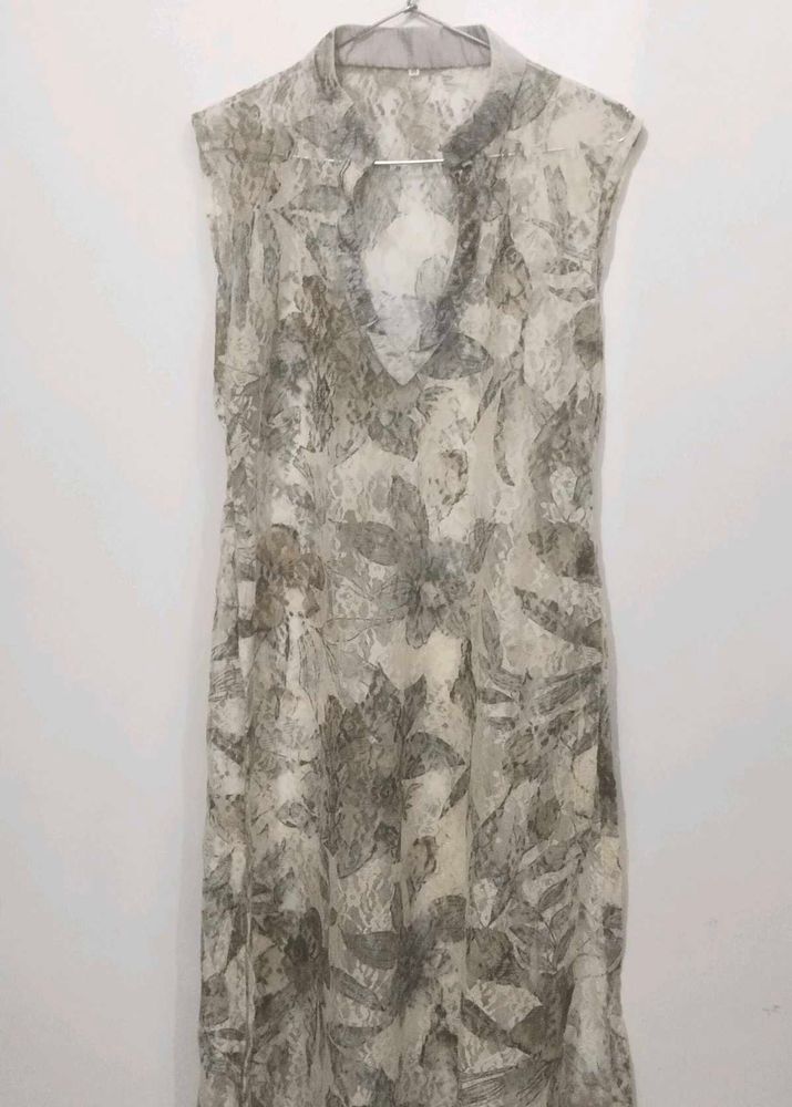 Floral Print Net Kurta