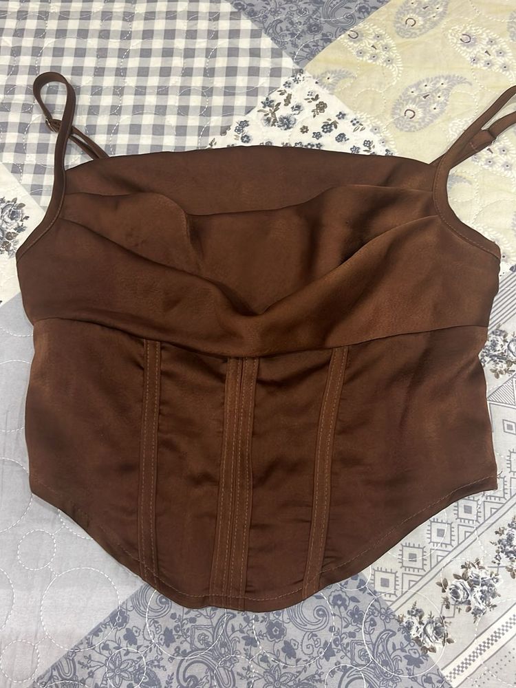 Brown Satin Corset Top size S US 4 Eu 36