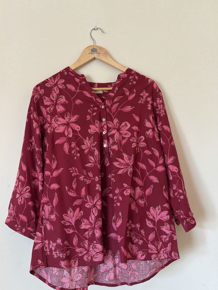 Maroon Floral Print Blouse