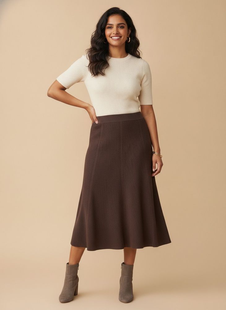 Ribbed Knit Midi Skirt