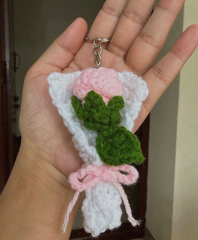 crocheted rose bouquet keychain