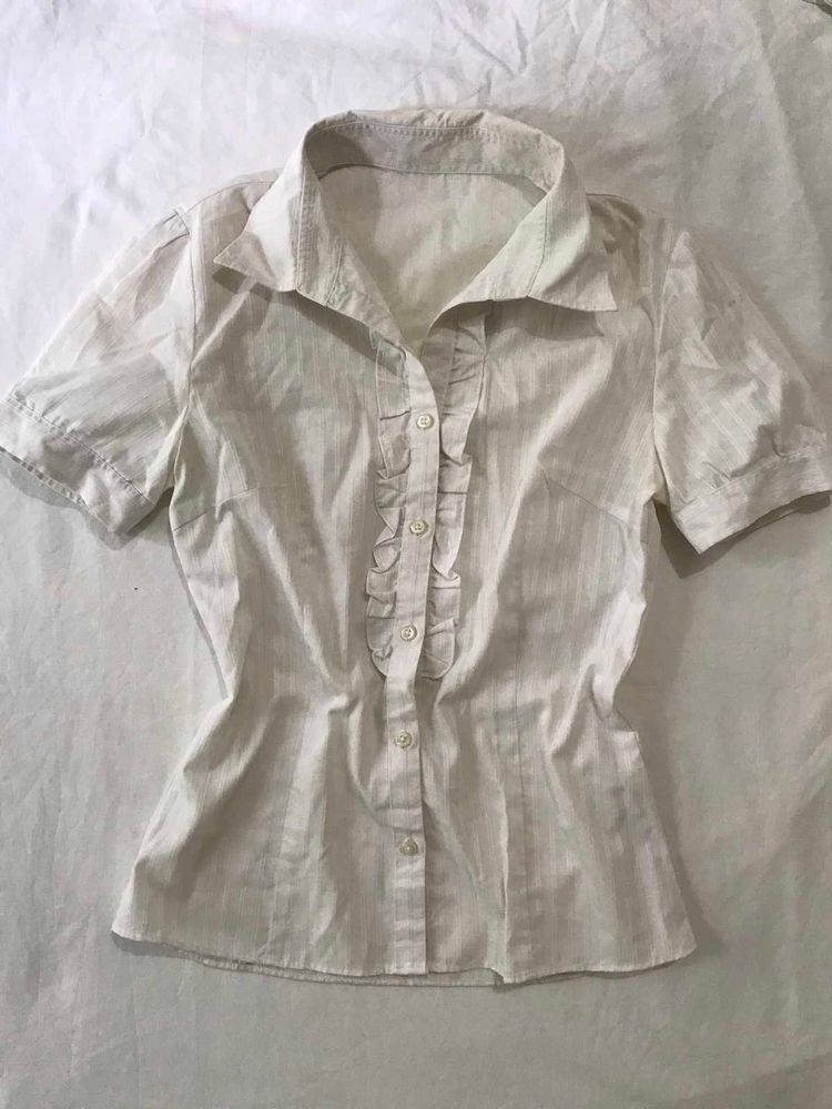 Classic Ruffled Button-Up Blouse