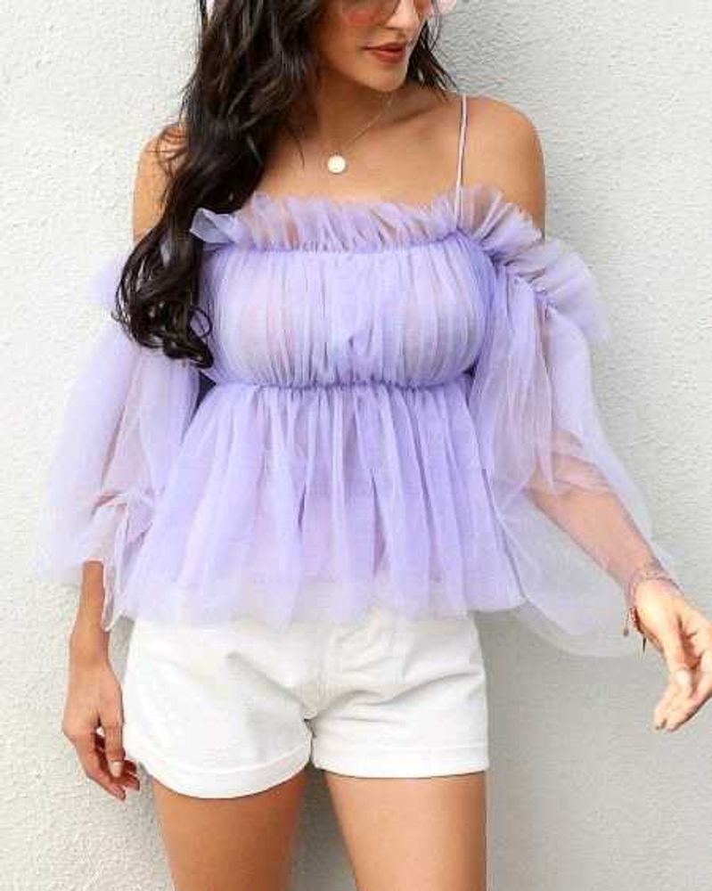 ethereal lilac tulle off-the-shoulder top💜