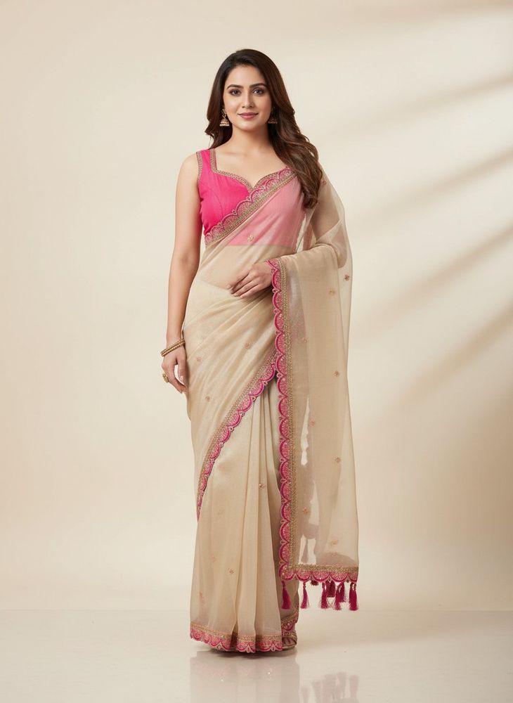 Elegant Embroidered Soft Organza Saree