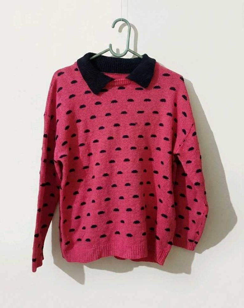 Chic Pink Polka Dot Sweater