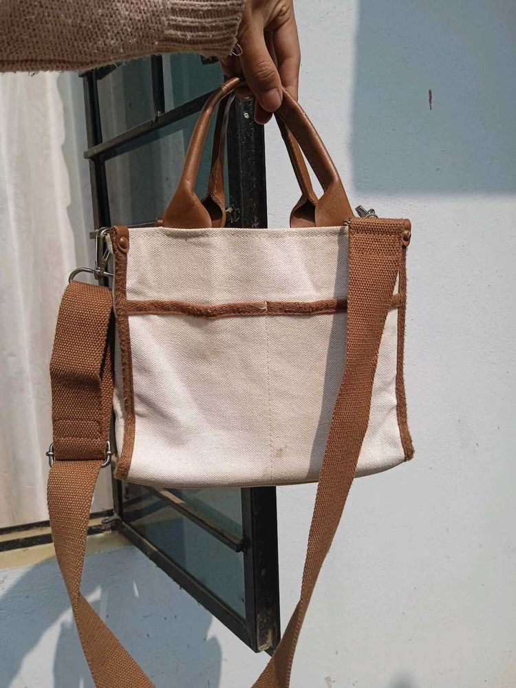 Canvas Tote Bag with Crossbody Strap