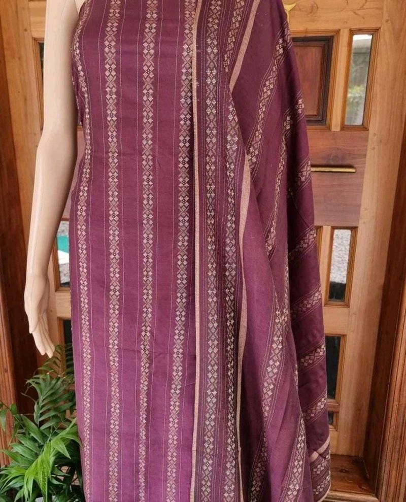 Elegant Maroon Striped Dress Material