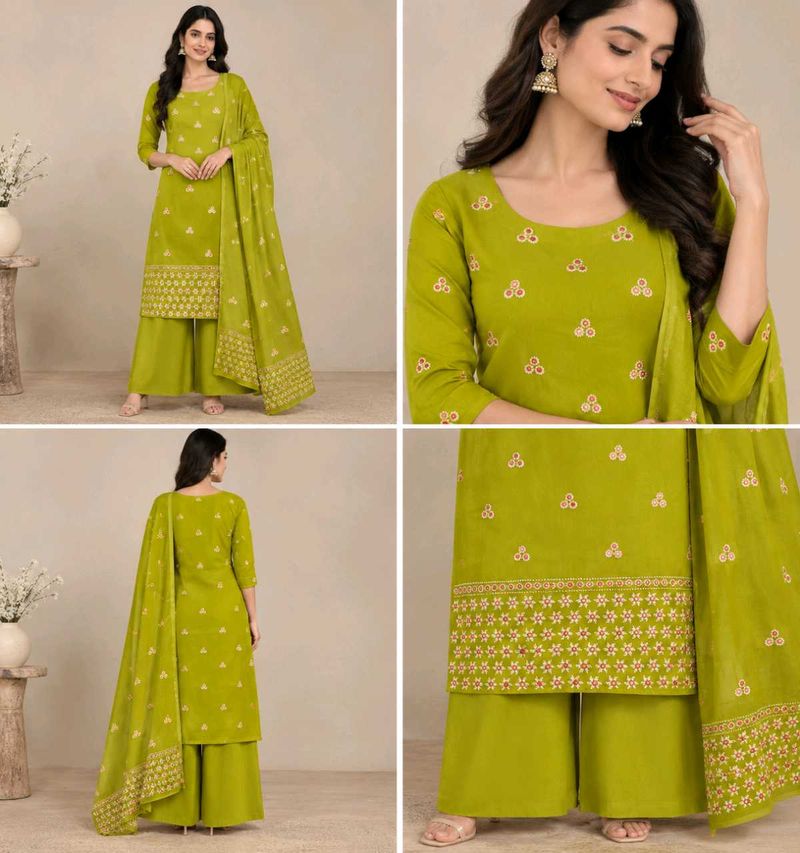 Stylish Lime Green Embroidered Kurta Set