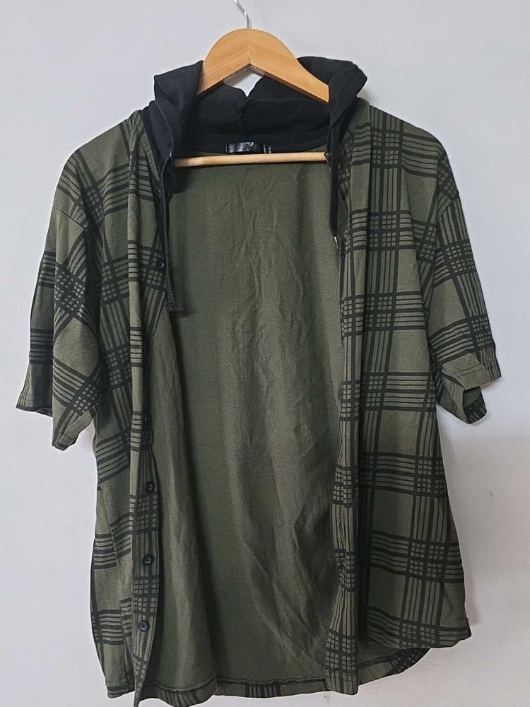 Green Plaid Hoodie Shirt 38 size