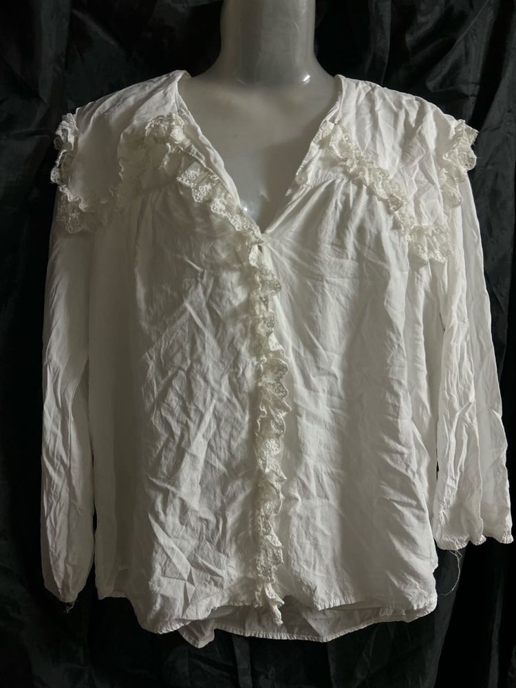 White Ruffle Detail Blouse