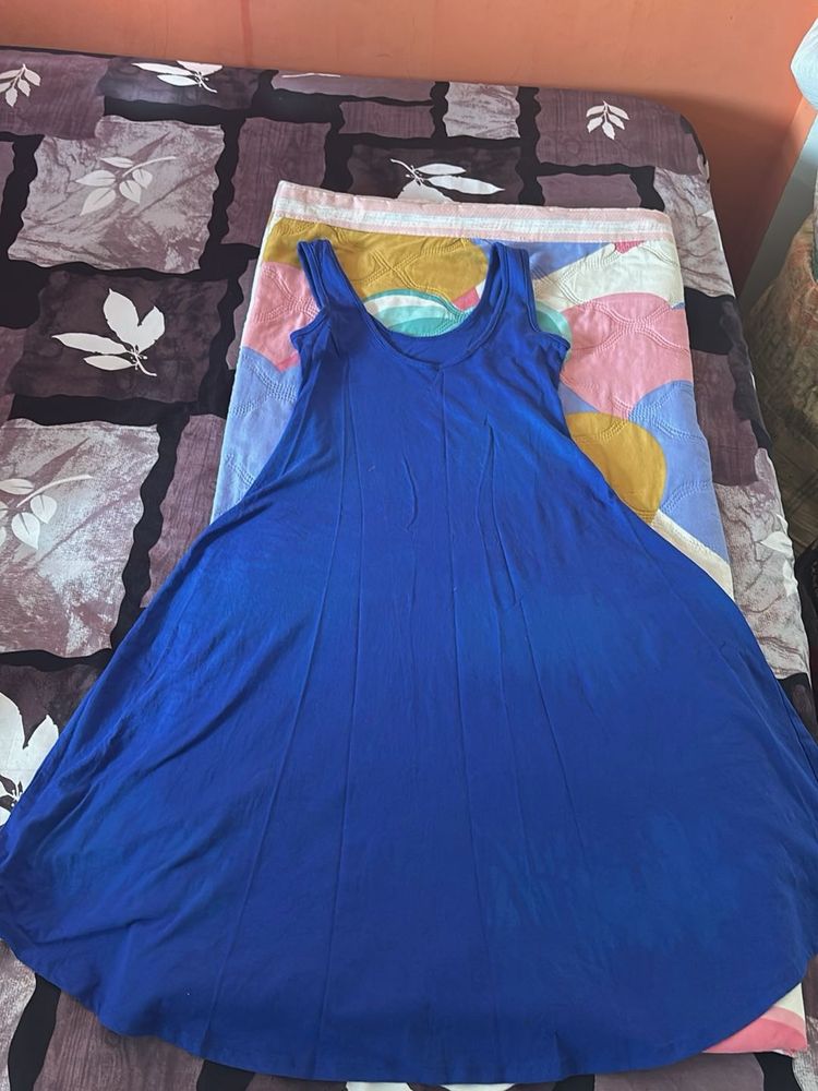 Royal blue sleeveless A-line dress