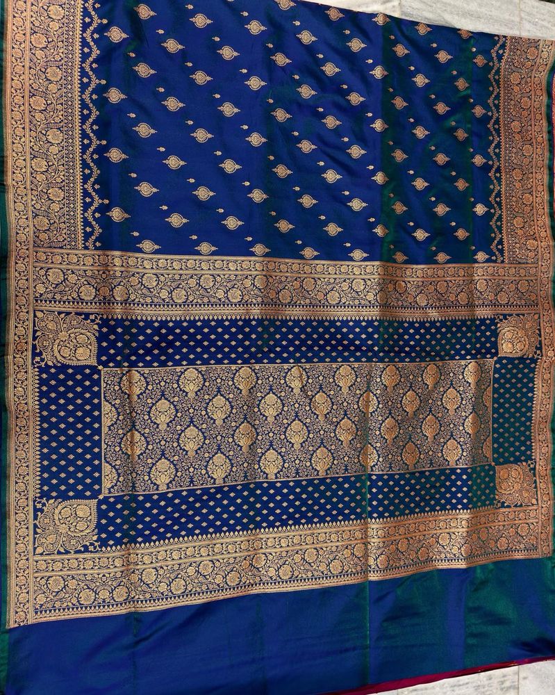 Banarsi Royal Blue Silk Saree with Gold Zari