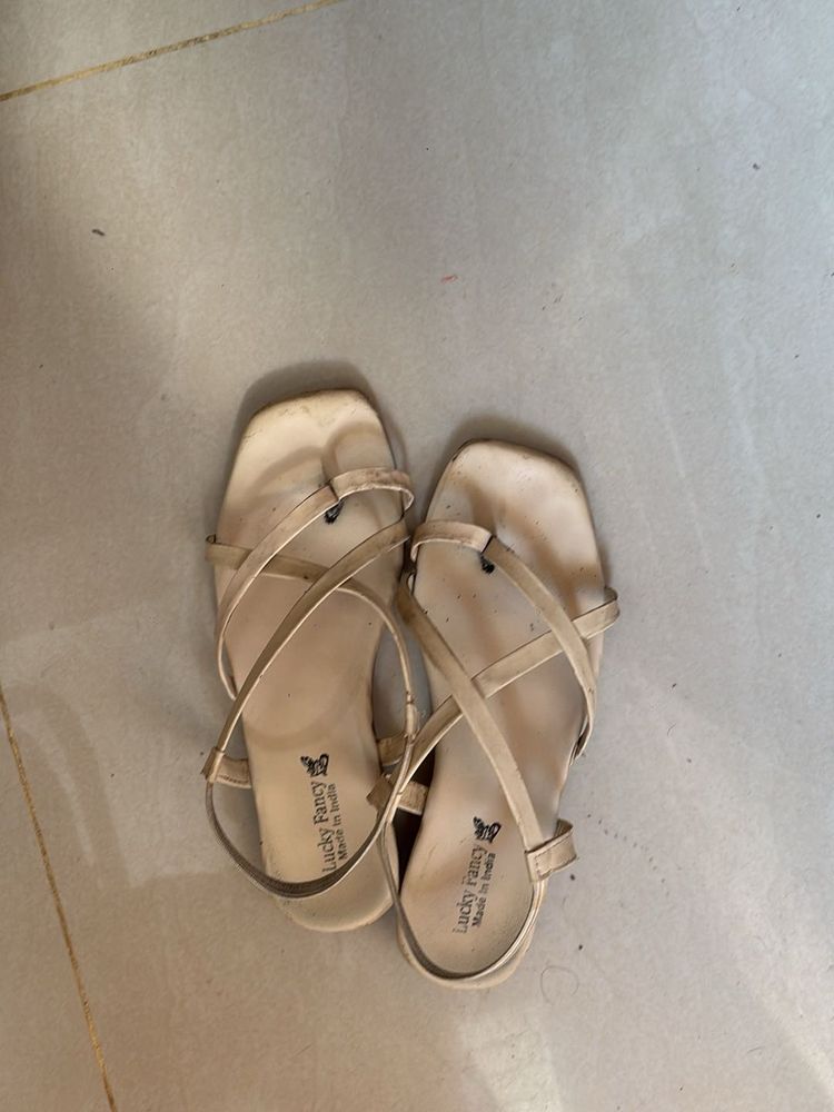 Stylish Beige Strappy Flat Sandals cream snadals f