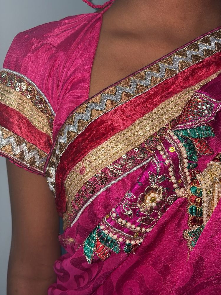 Elegant Pink Embellished Saree