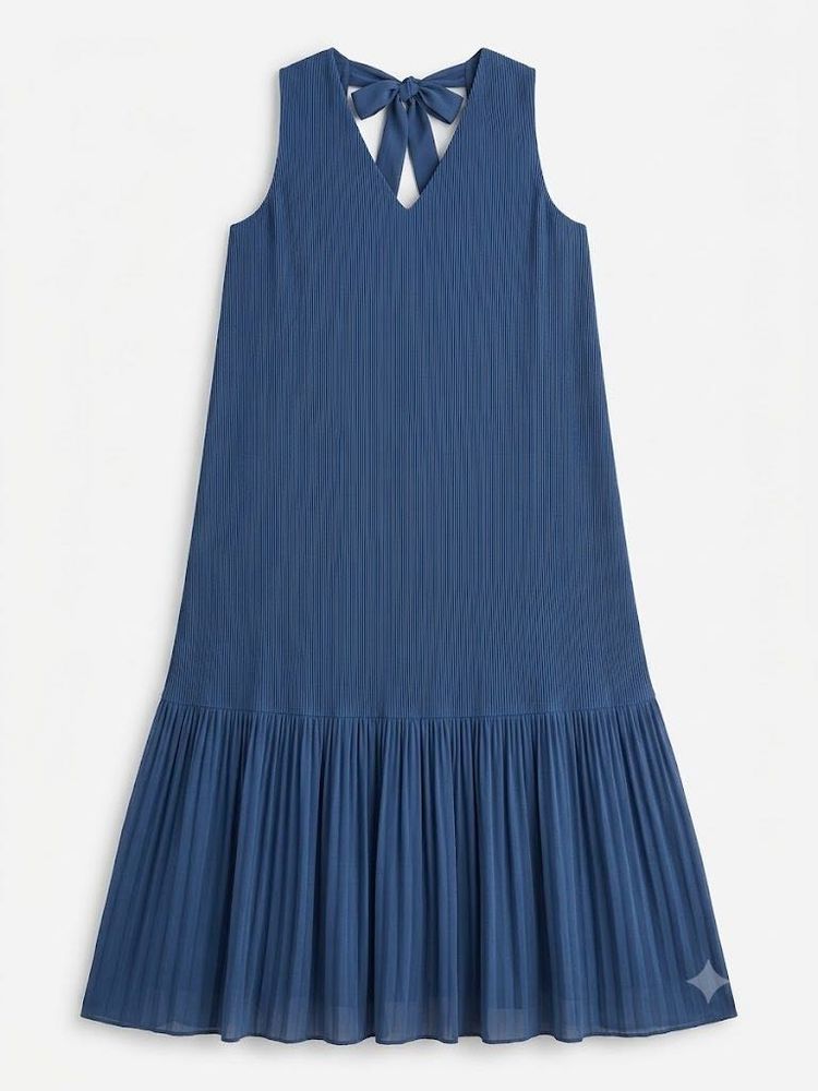 Chic Blue Sleeveless V-Neck Dress