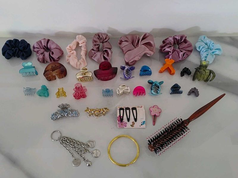 Assorted Hair Accessories, Keychain, metal bangle