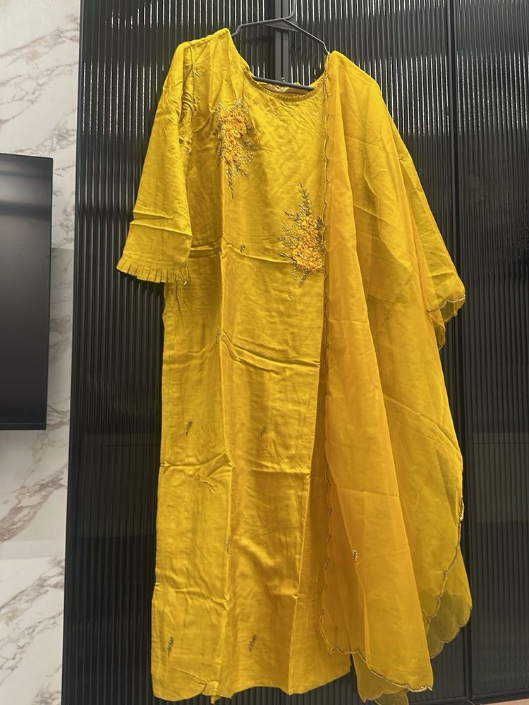 Yellow Embroidered Kurta Set with Dupatta