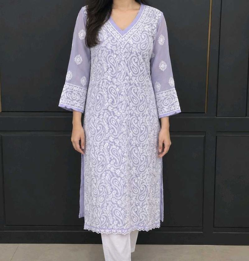 Elegant pastel blue Chikankari Kurta