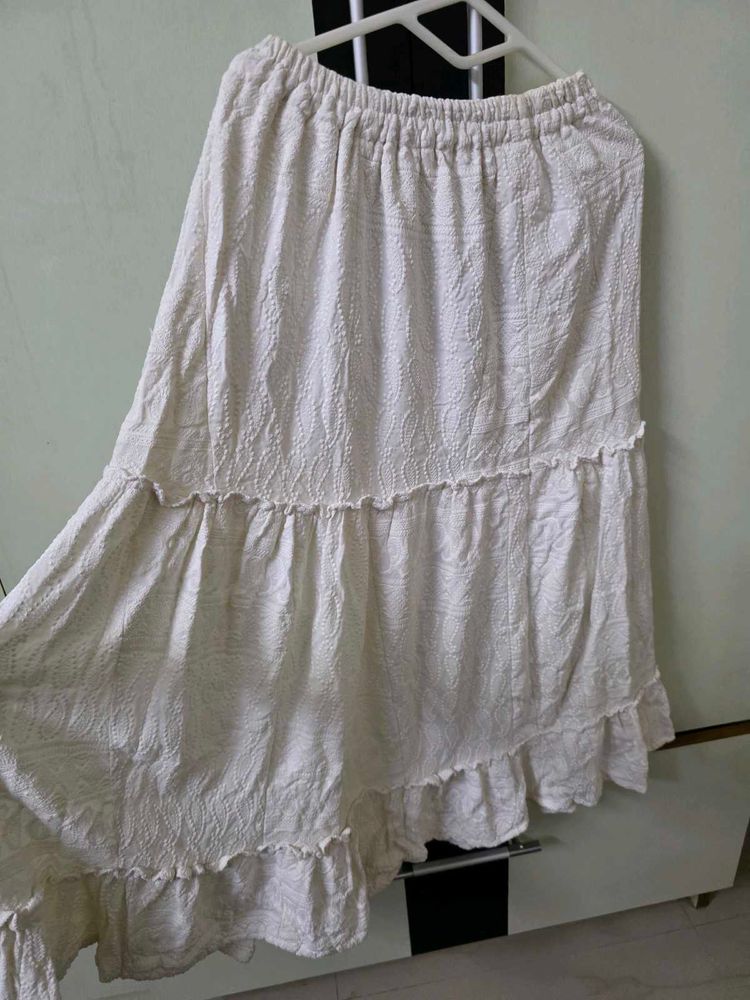 Boho White Tiered Maxi Skirt