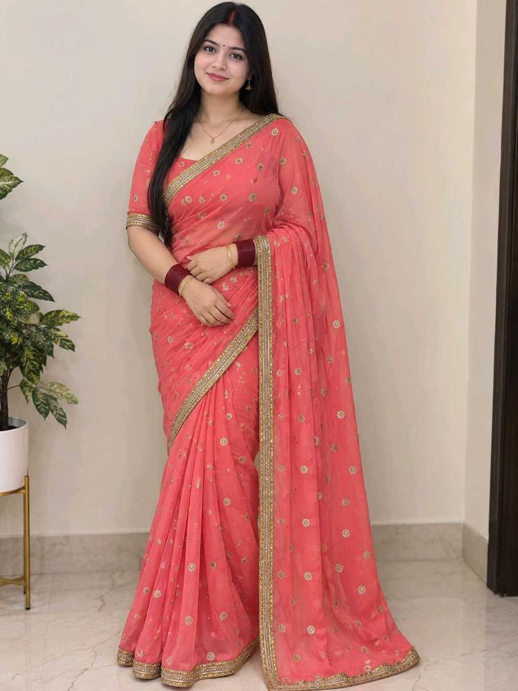 Elegant Pink Embroidered Saree