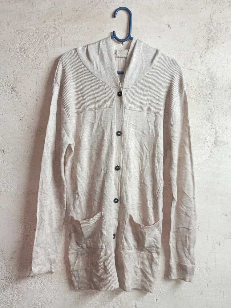 Cozy Cream Knit Cardigan Hoodie Long